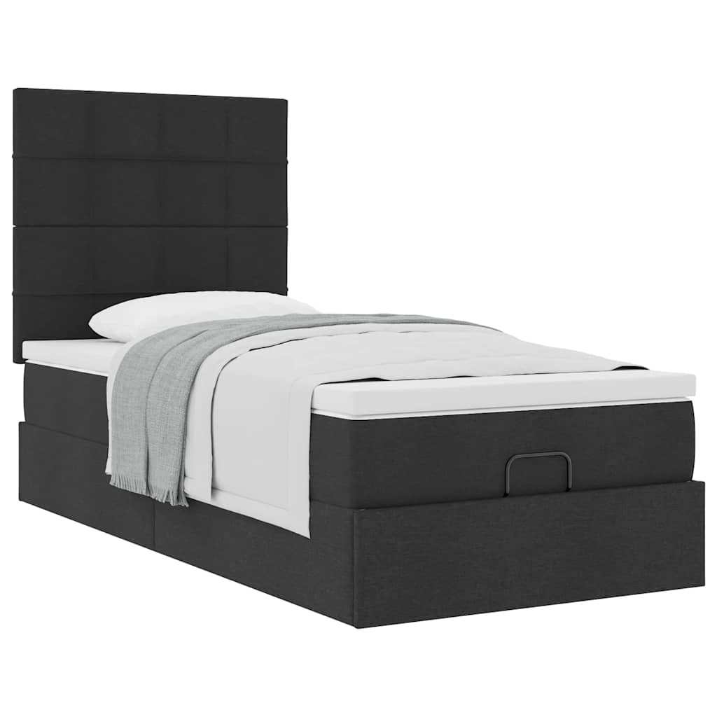 Pouf Letto con Materasso Nero 100x200 cm in Tessuto