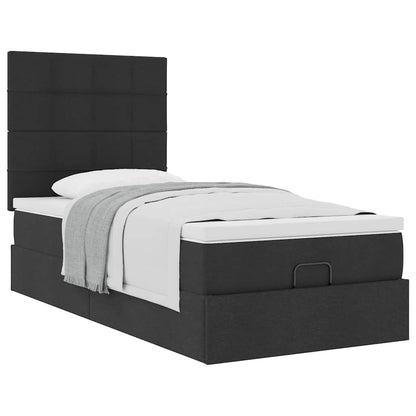 Pouf Letto con Materasso Nero 100x200 cm in Tessuto