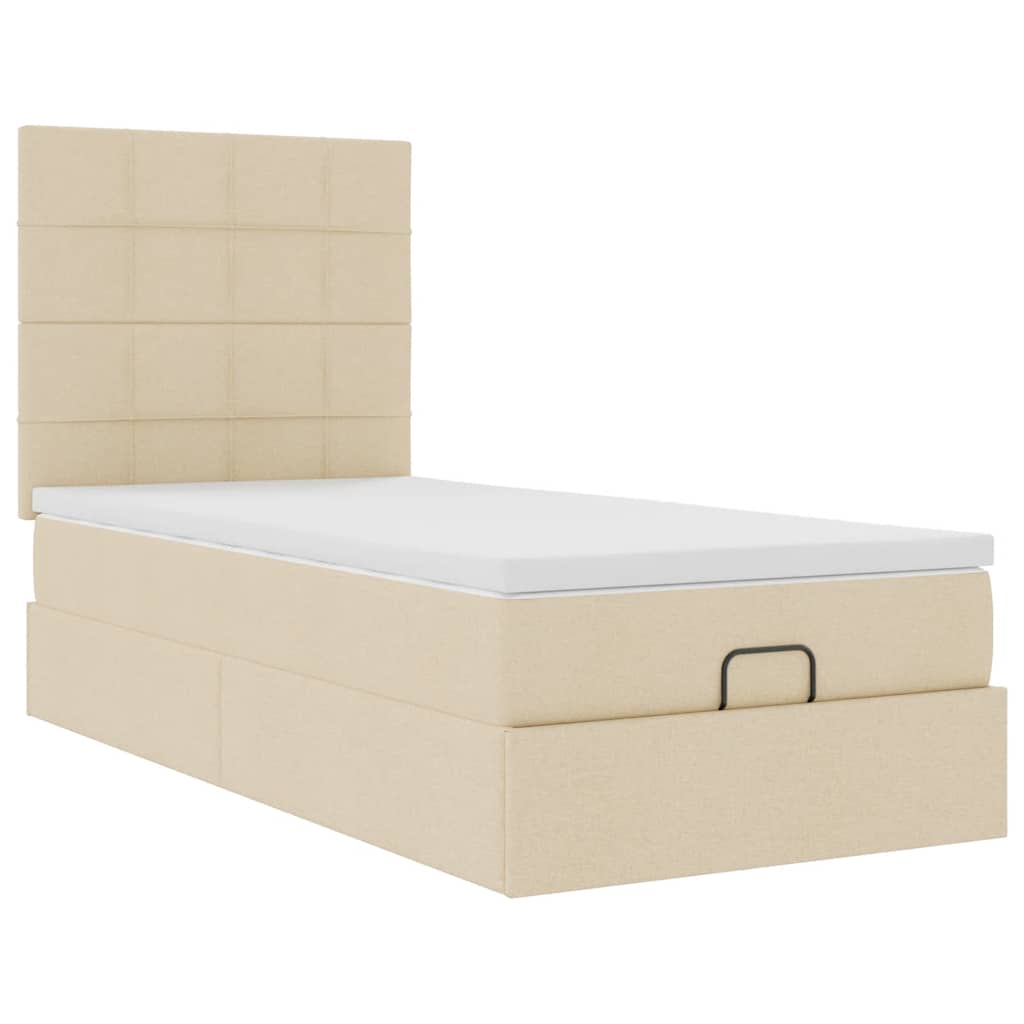 Pouf Letto con Materasso Crema 100x200 cm in Tessuto