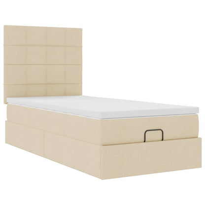 Pouf Letto con Materasso Crema 100x200 cm in Tessuto