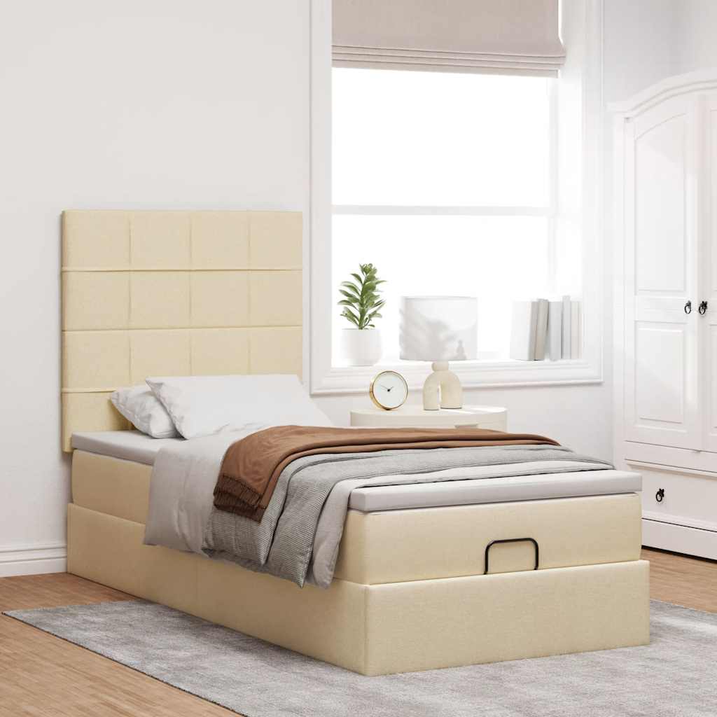 Pouf Letto con Materasso Crema 100x200 cm in Tessuto