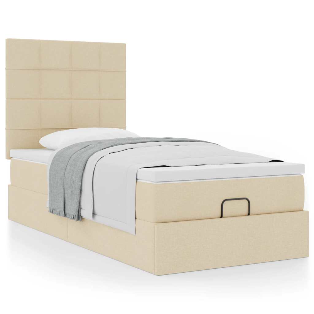 Pouf Letto con Materasso Crema 100x200 cm in Tessuto