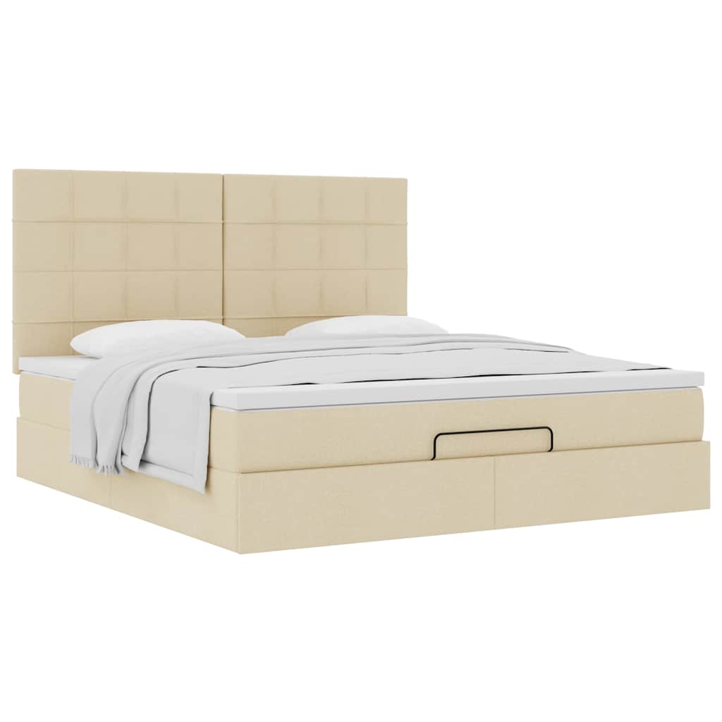 Struttura Letto Pouf con Materasso Crema 160x200 cm in Tessuto