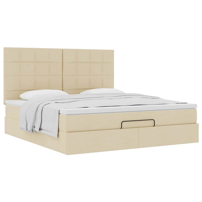 Struttura Letto Pouf con Materasso Crema 160x200 cm in Tessuto