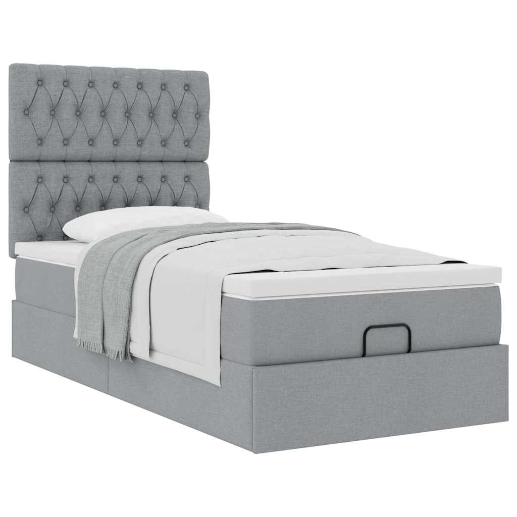 Pouf Letto con Materasso Grigio Chiaro 90x200 cm in Tessuto