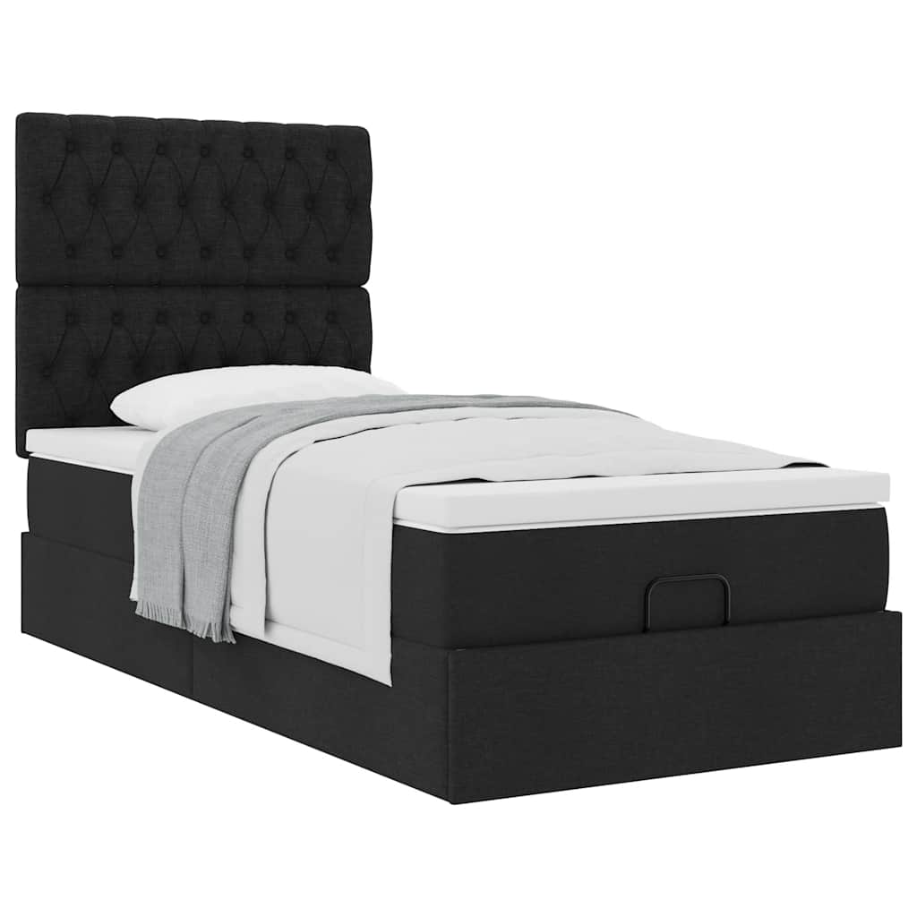 Pouf Letto con Materasso Nero 90x200 cm in Tessuto