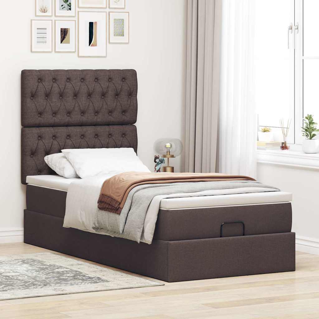 Pouf Letto con Materasso Marrone Scuro 90x200 cm in Tessuto