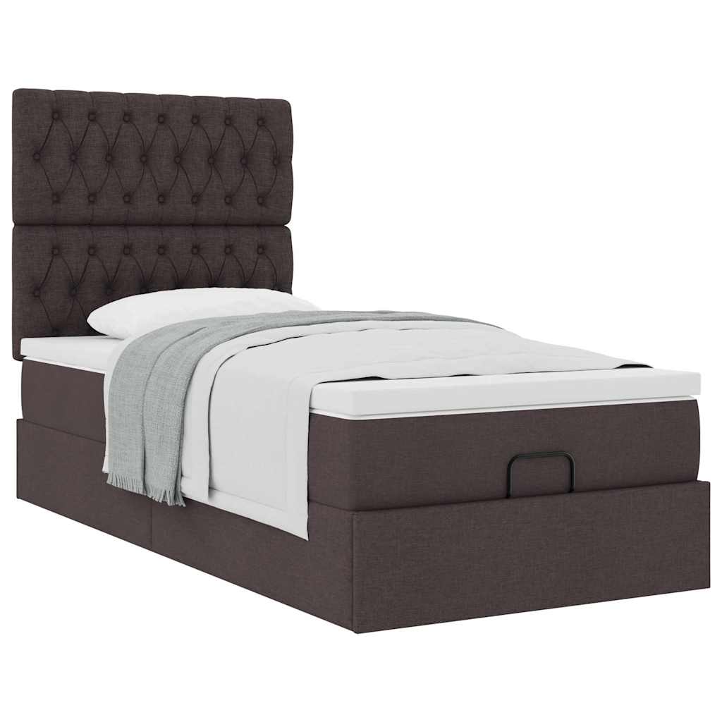 Pouf Letto con Materasso Marrone Scuro 90x200 cm in Tessuto