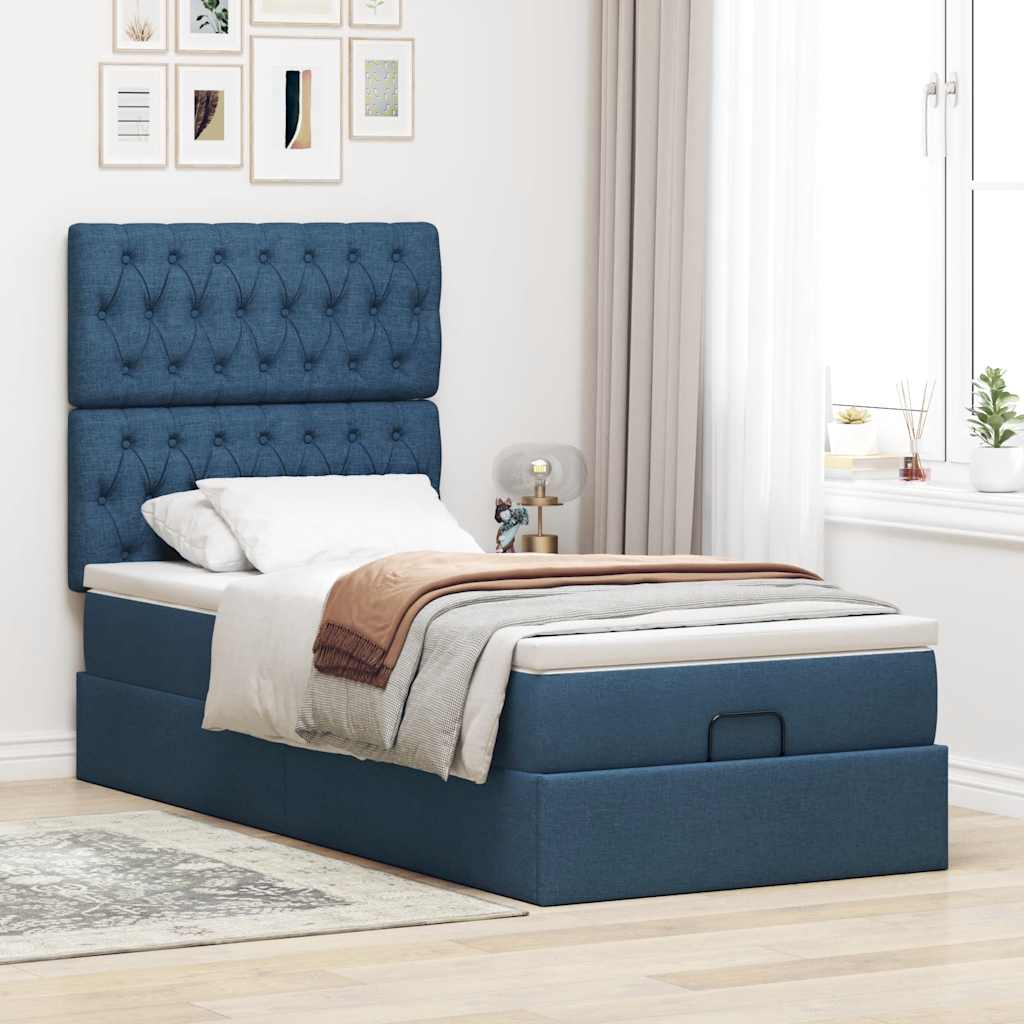 Pouf Letto con Materasso Blu 90x200 cm in Tessuto