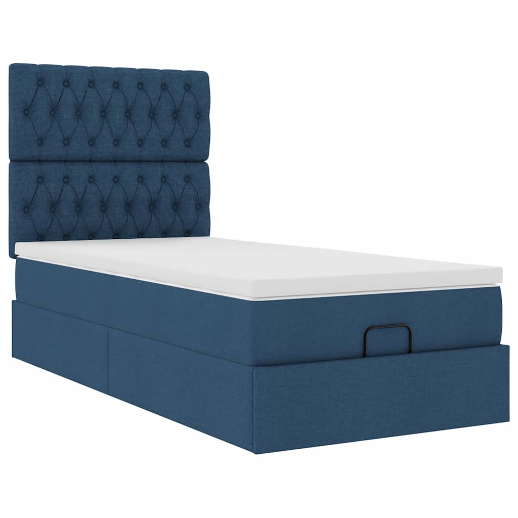 Pouf Letto con Materasso Blu 90x200 cm in Tessuto