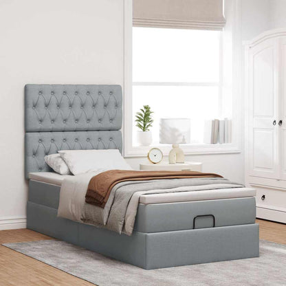 Pouf Letto con Materasso Grigio Chiaro 100x200 cm in Tessuto