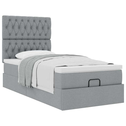 Pouf Letto con Materasso Grigio Chiaro 100x200 cm in Tessuto
