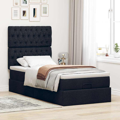 Pouf Letto con Materasso Nero 100x200 cm in Tessuto