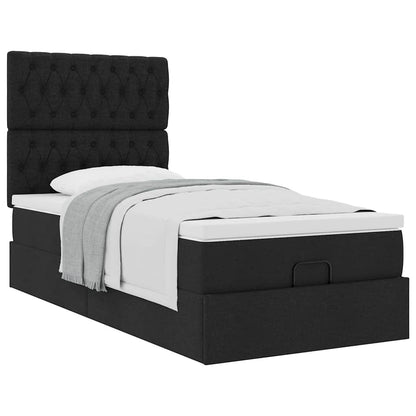 Pouf Letto con Materasso Nero 100x200 cm in Tessuto