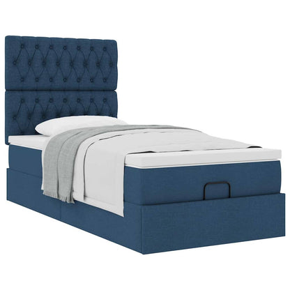Pouf Letto con Materasso Blu 100x200 cm in Tessuto