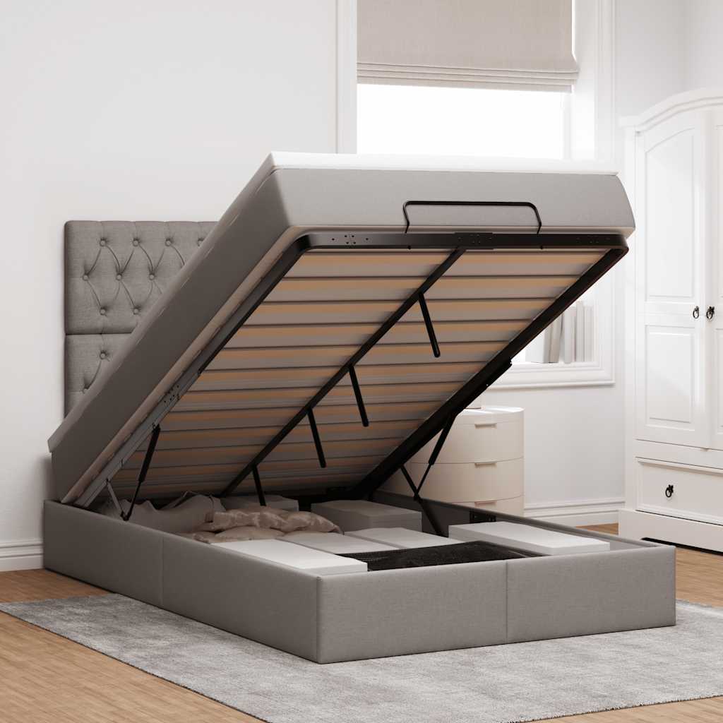 Struttura Letto Pouf con Materasso Tortora 120x190 cm Tessuto