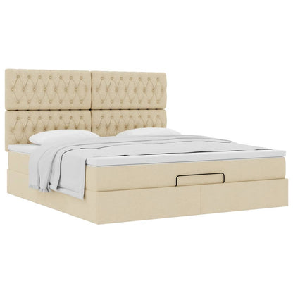 Struttura Letto Pouf con Materasso Crema 160x200 cm in Tessuto
