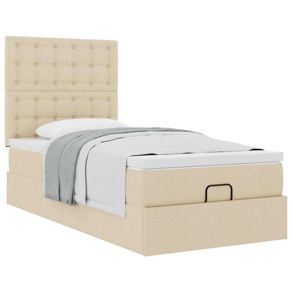 Struttura Letto Pouf con Materasso Crema 80x200 cm in Tessuto