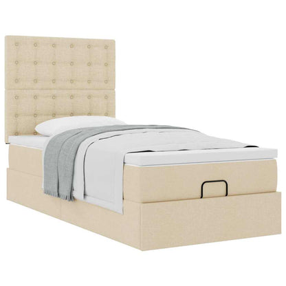 Struttura Letto Pouf con Materasso Crema 80x200 cm in Tessuto