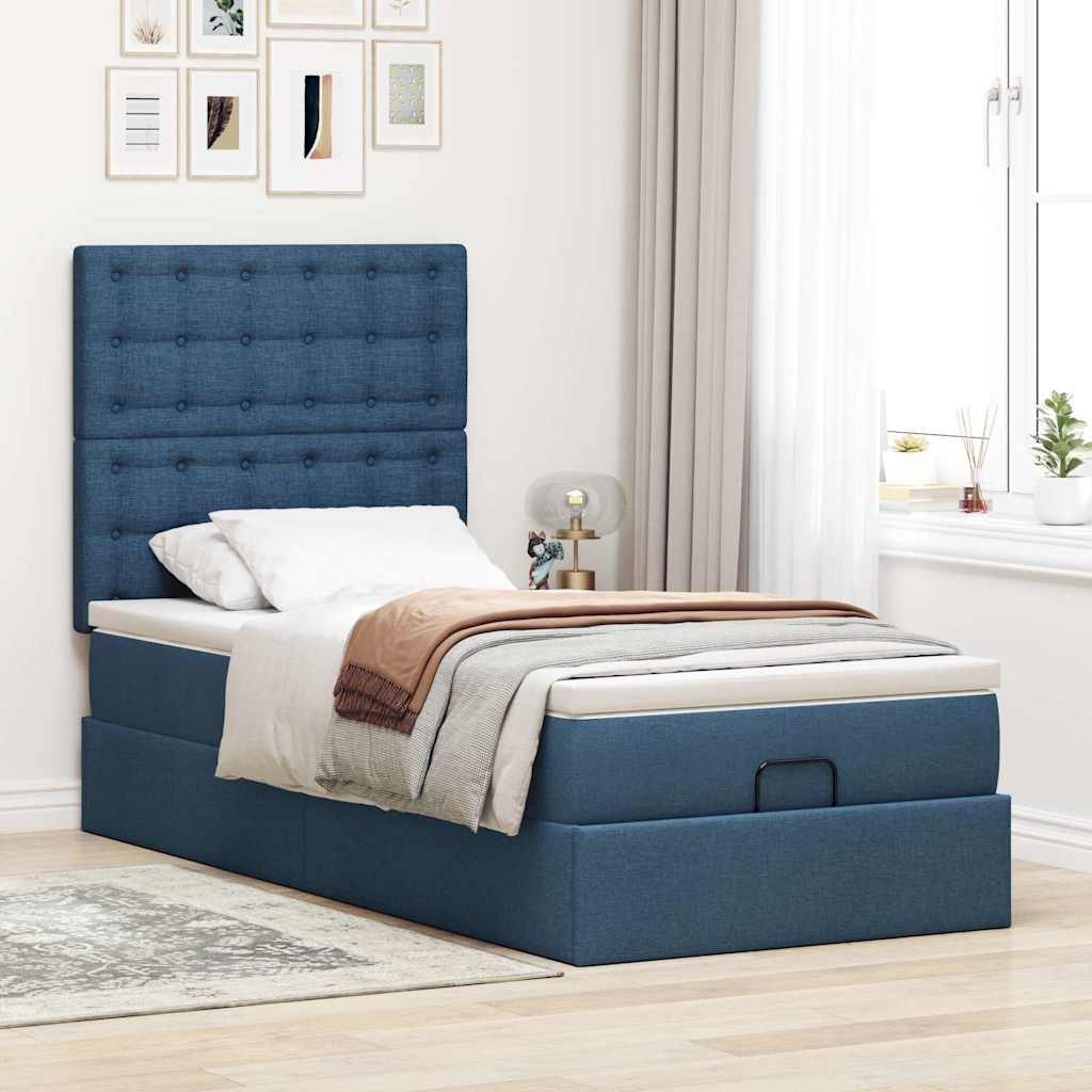 Struttura Letto Pouf con Materasso Blu 80x200 cm in Tessuto