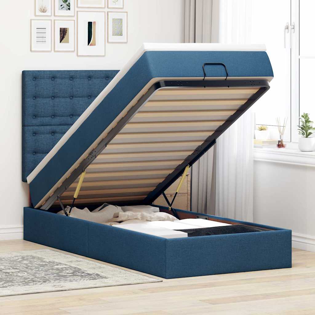 Struttura Letto Pouf con Materasso Blu 80x200 cm in Tessuto