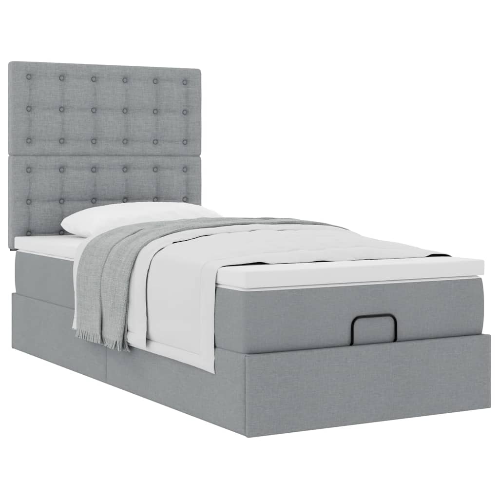 Pouf Letto con Materasso Grigio Chiaro 90x200 cm in Tessuto