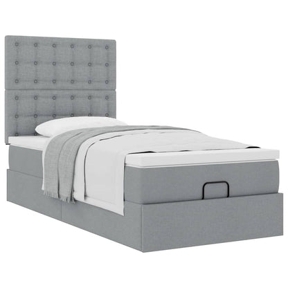 Pouf Letto con Materasso Grigio Chiaro 90x200 cm in Tessuto