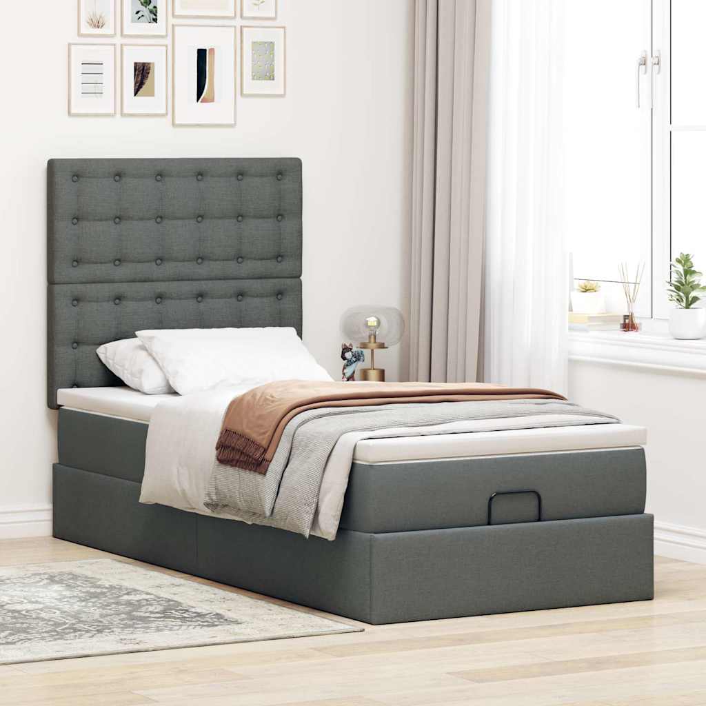 Pouf Letto con Materasso Grigio Scuro 90x200 cm in Tessuto