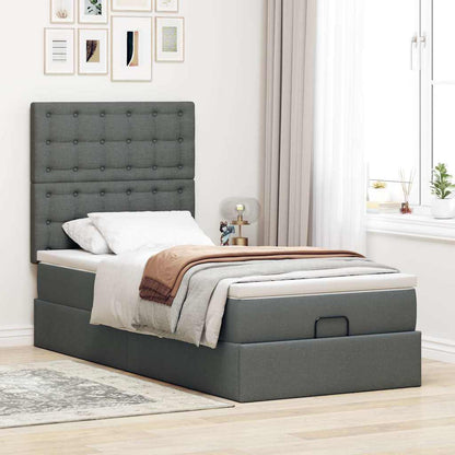 Pouf Letto con Materasso Grigio Scuro 90x200 cm in Tessuto