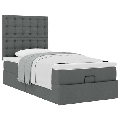 Pouf Letto con Materasso Grigio Scuro 90x200 cm in Tessuto