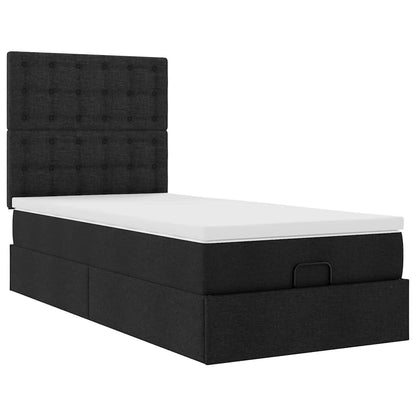 Pouf Letto con Materasso Nero 90x200 cm in Tessuto