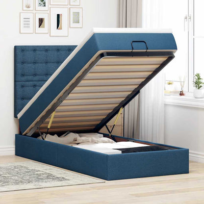 Pouf Letto con Materasso Blu 90x200 cm in Tessuto