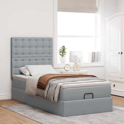 Pouf Letto con Materasso Grigio Chiaro 100x200 cm in Tessuto