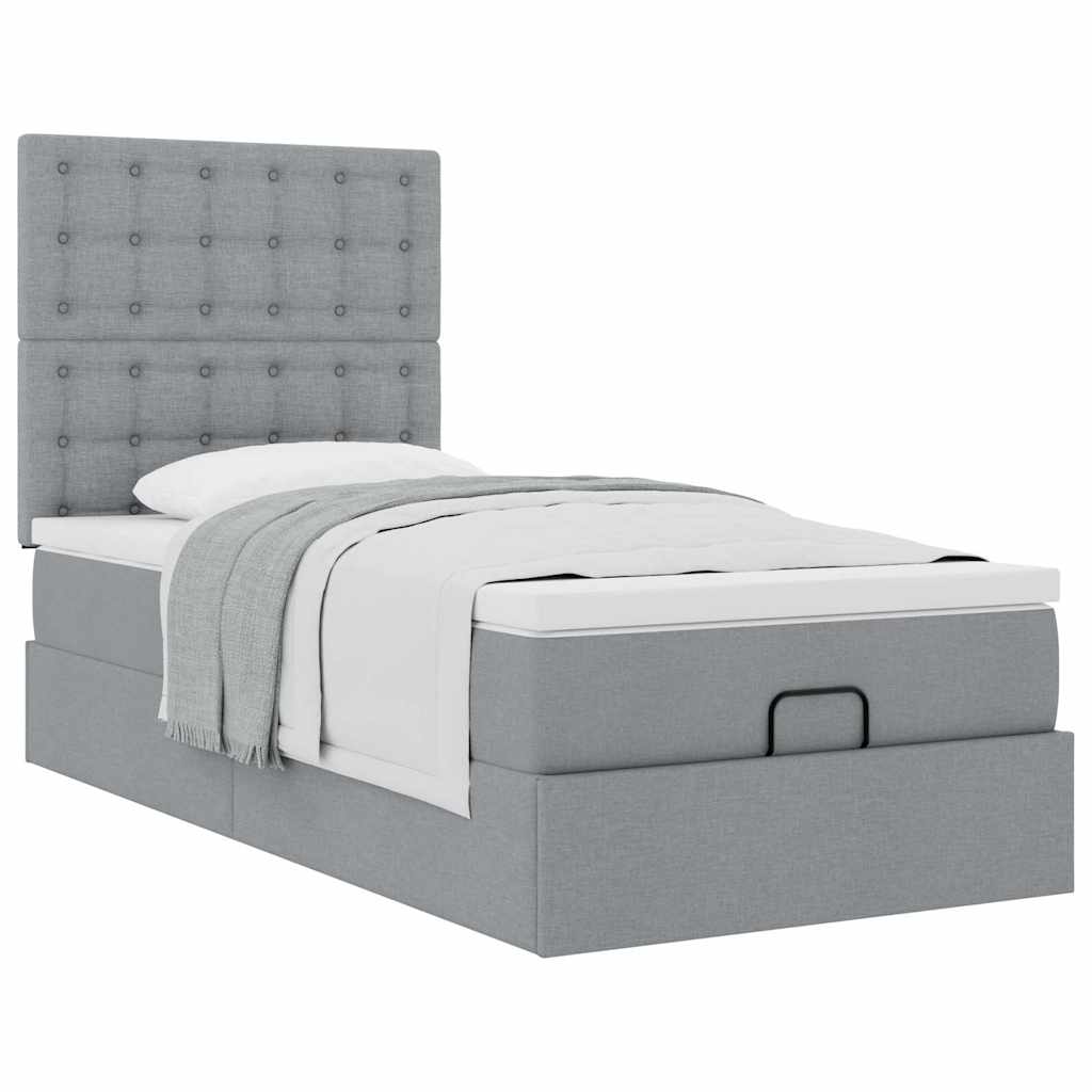 Pouf Letto con Materasso Grigio Chiaro 100x200 cm in Tessuto