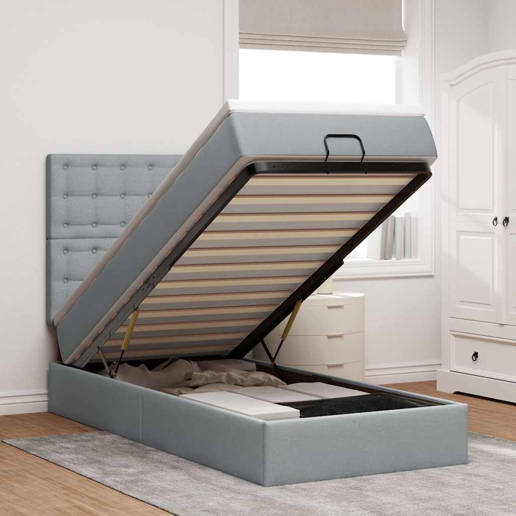 Pouf Letto con Materasso Grigio Chiaro 100x200 cm in Tessuto