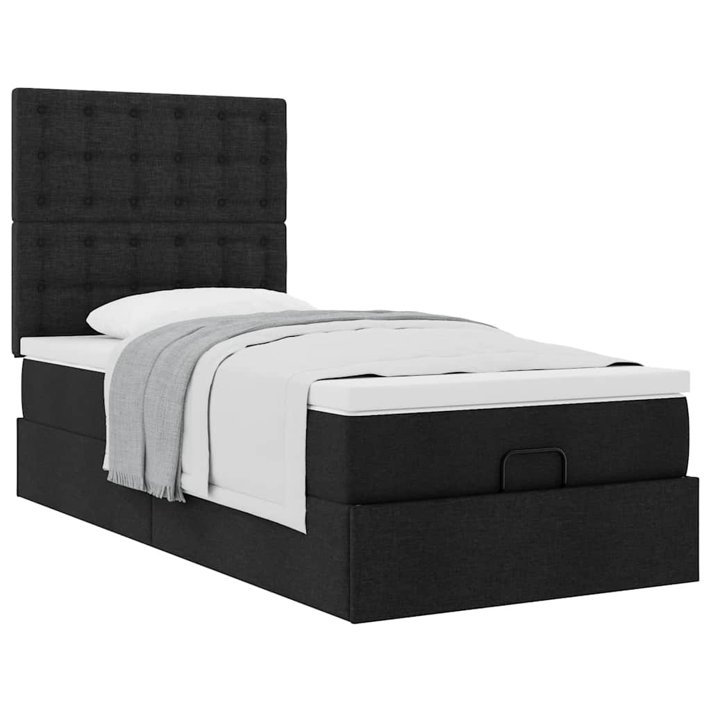Pouf Letto con Materasso Nero 100x200 cm in Tessuto