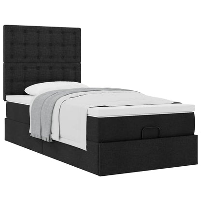 Pouf Letto con Materasso Nero 100x200 cm in Tessuto
