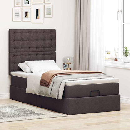 Pouf Letto con Materasso Marrone Scuro 100x200 cm in Tessuto