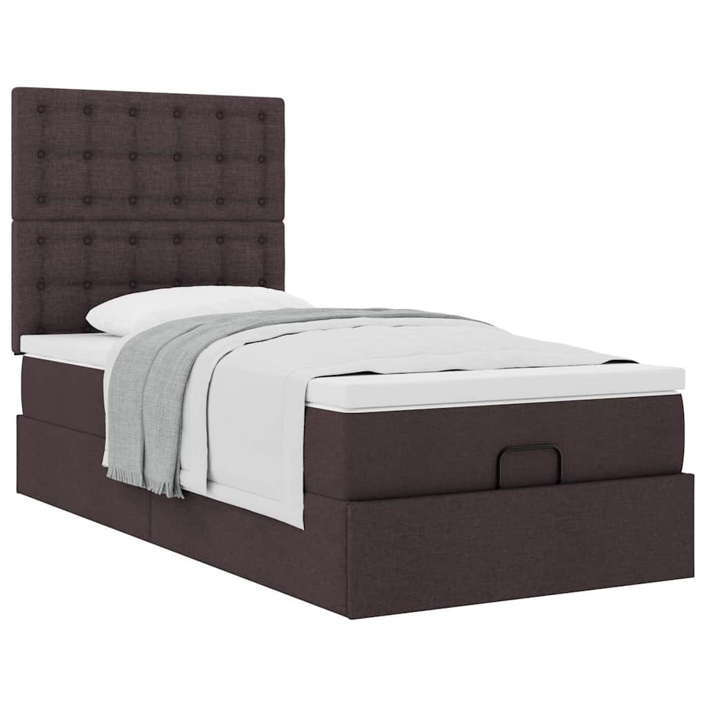 Pouf Letto con Materasso Marrone Scuro 100x200 cm in Tessuto