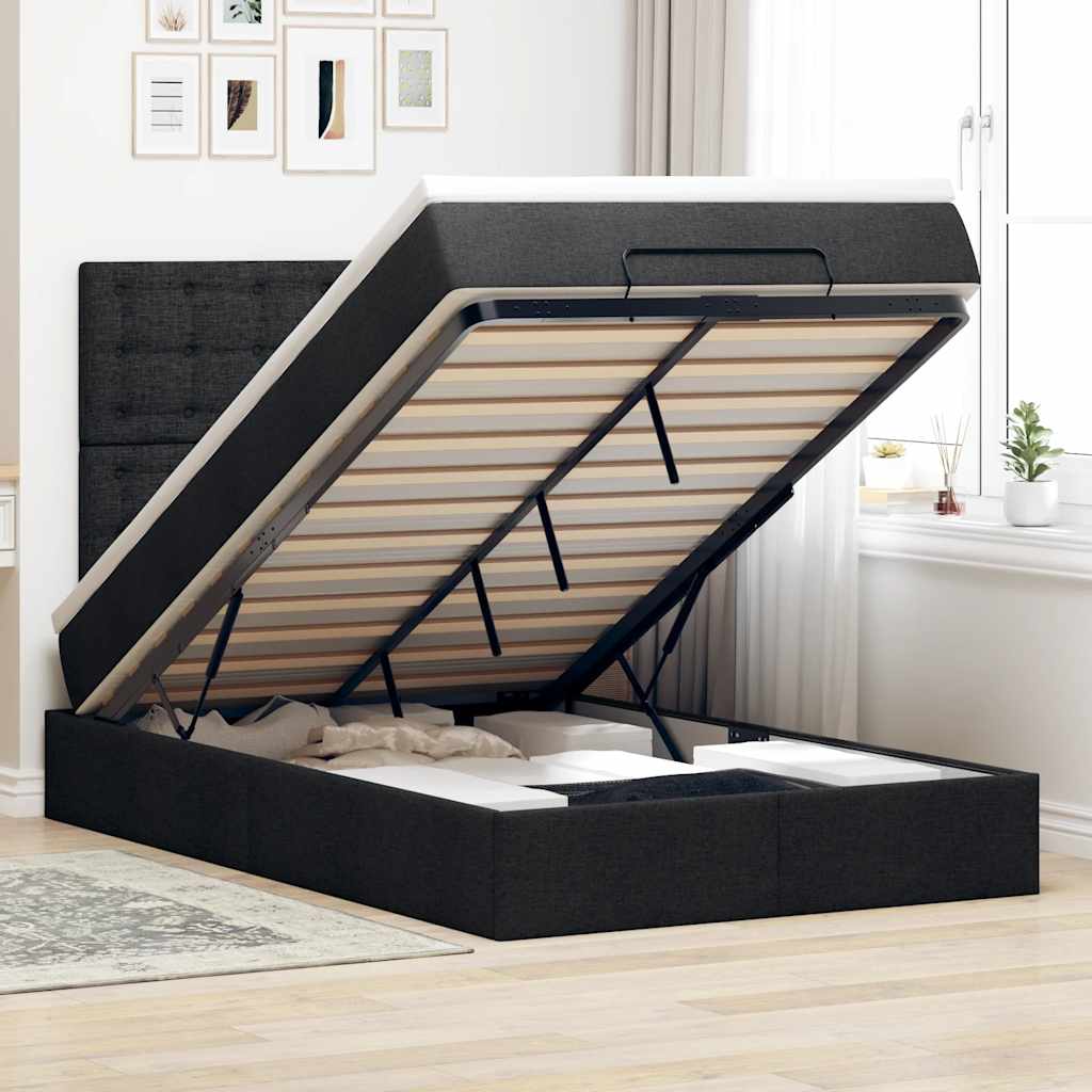 Struttura Letto Pouf con Materasso Nero 120x190 cm in Tessuto