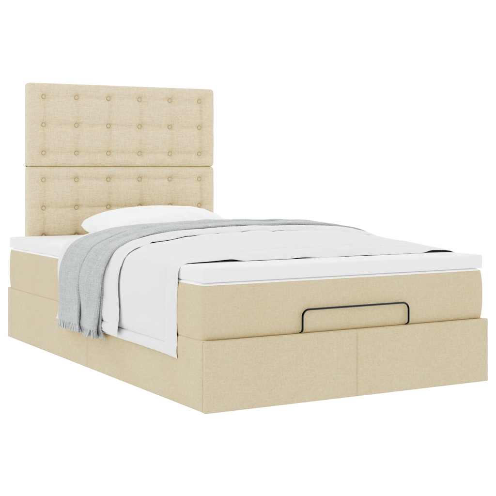 Struttura Letto Pouf con Materasso Crema 120x200 cm in Tessuto