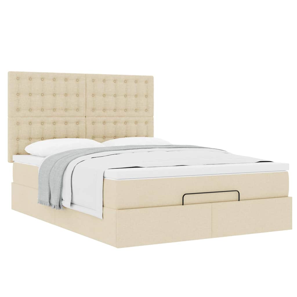 Struttura Letto Pouf con Materasso Crema 140x200 cm in Tessuto