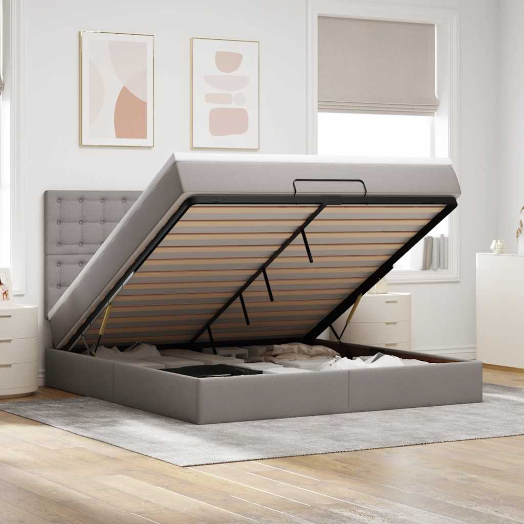 Struttura Letto Pouf con Materasso Tortora 180x200cm in Tessuto