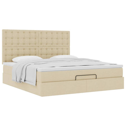 Struttura Letto Pouf con Materasso Crema 180x200 cm in Tessuto