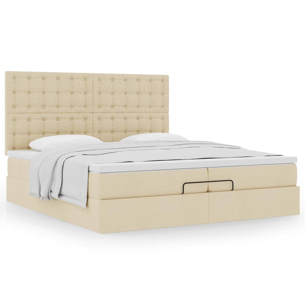 Struttura Letto Pouf con Materassi Crema 200x200 cm in Tessuto