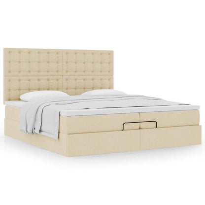 Struttura Letto Pouf con Materassi Crema 200x200 cm in Tessuto