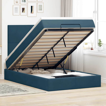Struttura Letto Pouf con Materassi Blu Scuro 120x200 cm Velluto