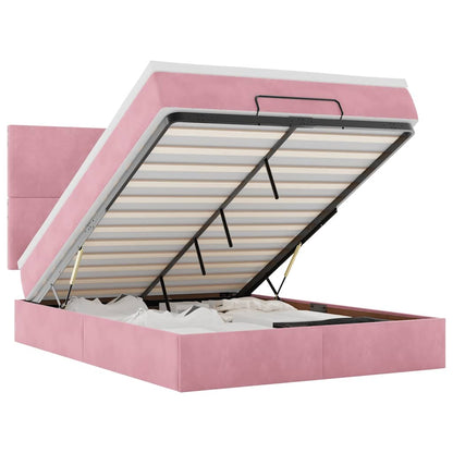 Struttura Letto Pouf con Materassi Rosa 140x190 cm in Velluto