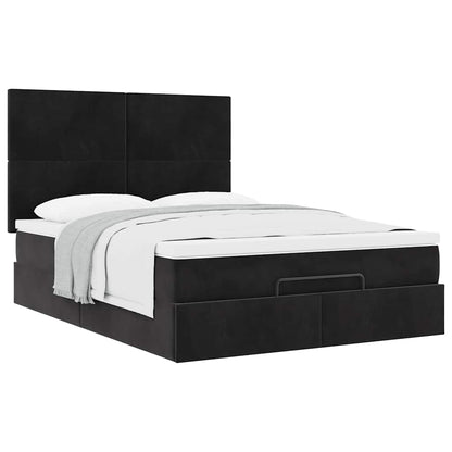 Struttura Letto Pouf con Materassi Nero 140x200 cm in Velluto