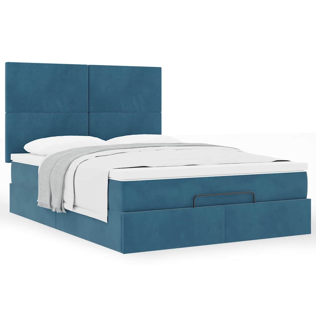 Struttura Letto Pouf con Materassi Blu 140x200cm in Velluto